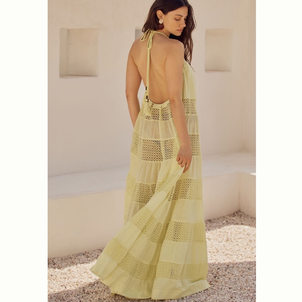 Anthropologie Sheer Lace Tiered Midi Dress